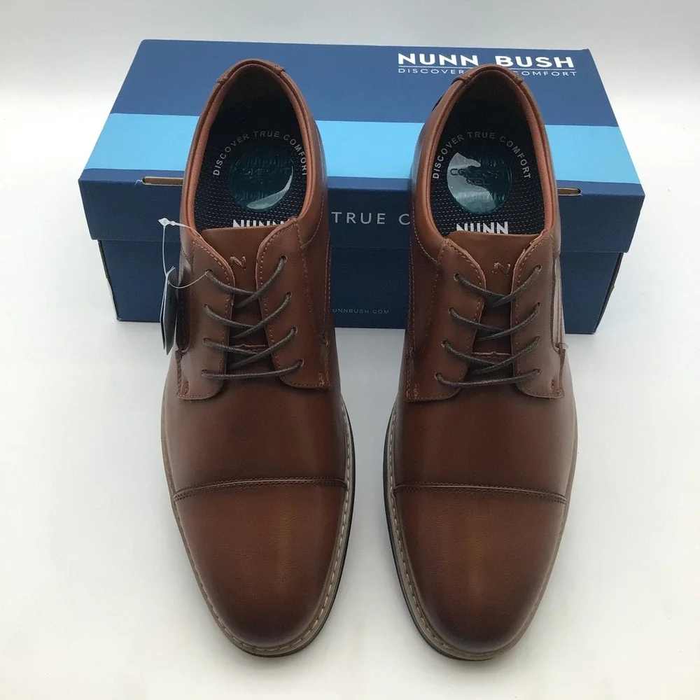 Nunn Bush Mens Carmelo Cap Toe Oxford‎ Cognac Brown Dress Shoes Size 10.5 M NEW